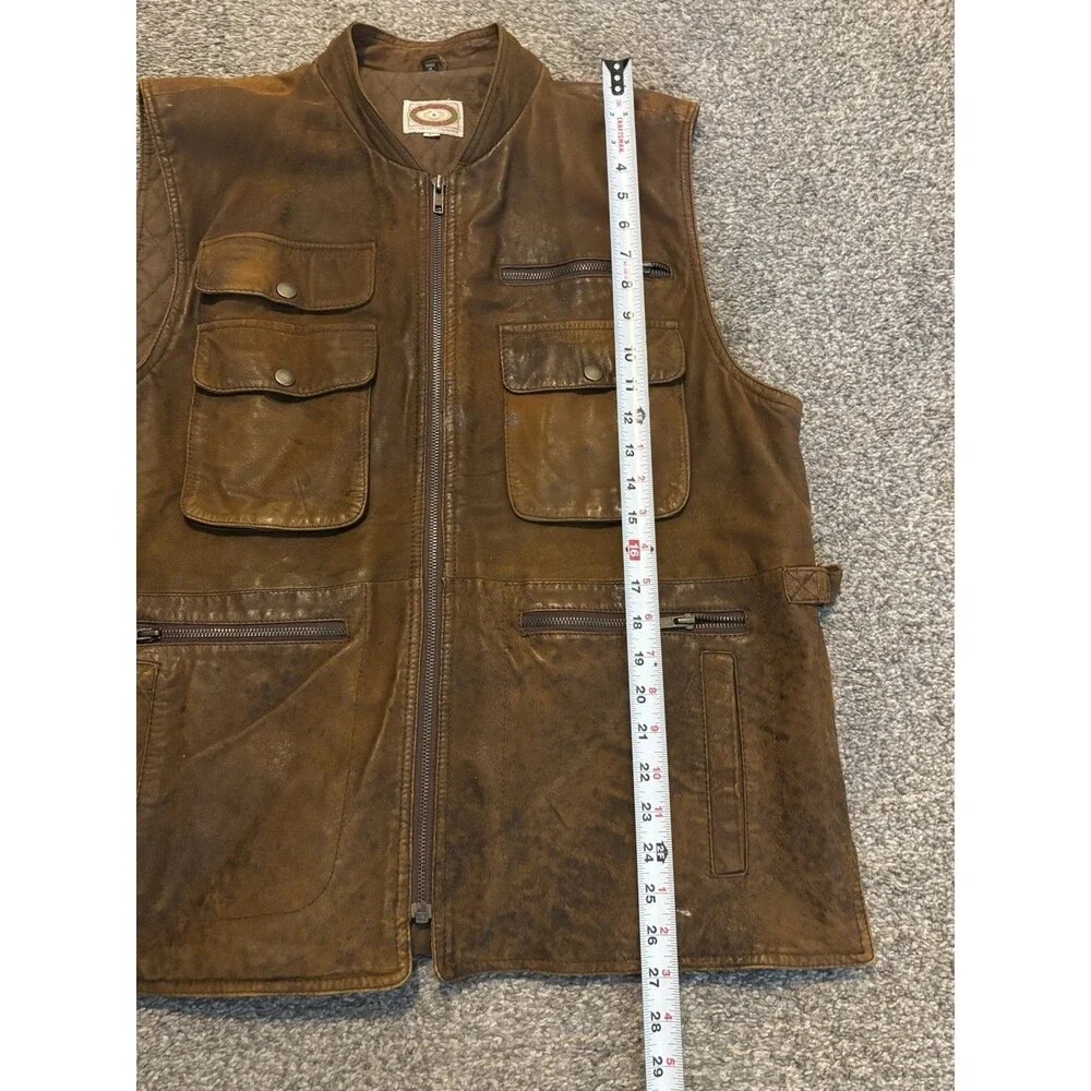 Vintage Banana Republic Leather Safari Vest Mens Large Quilted Liner Cotton
